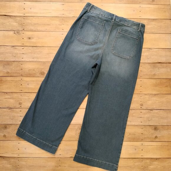 Code Bleu Wide Leg Crop Jeans 14 Hi Rise Med Wash Stretch Patch Pockets 34x25 - Picture 2 of 5